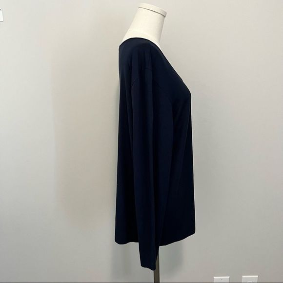 Eileen Fisher Navy Blue Long Sleeve Scoop Neck T-Shirt - Picture 5 of 10